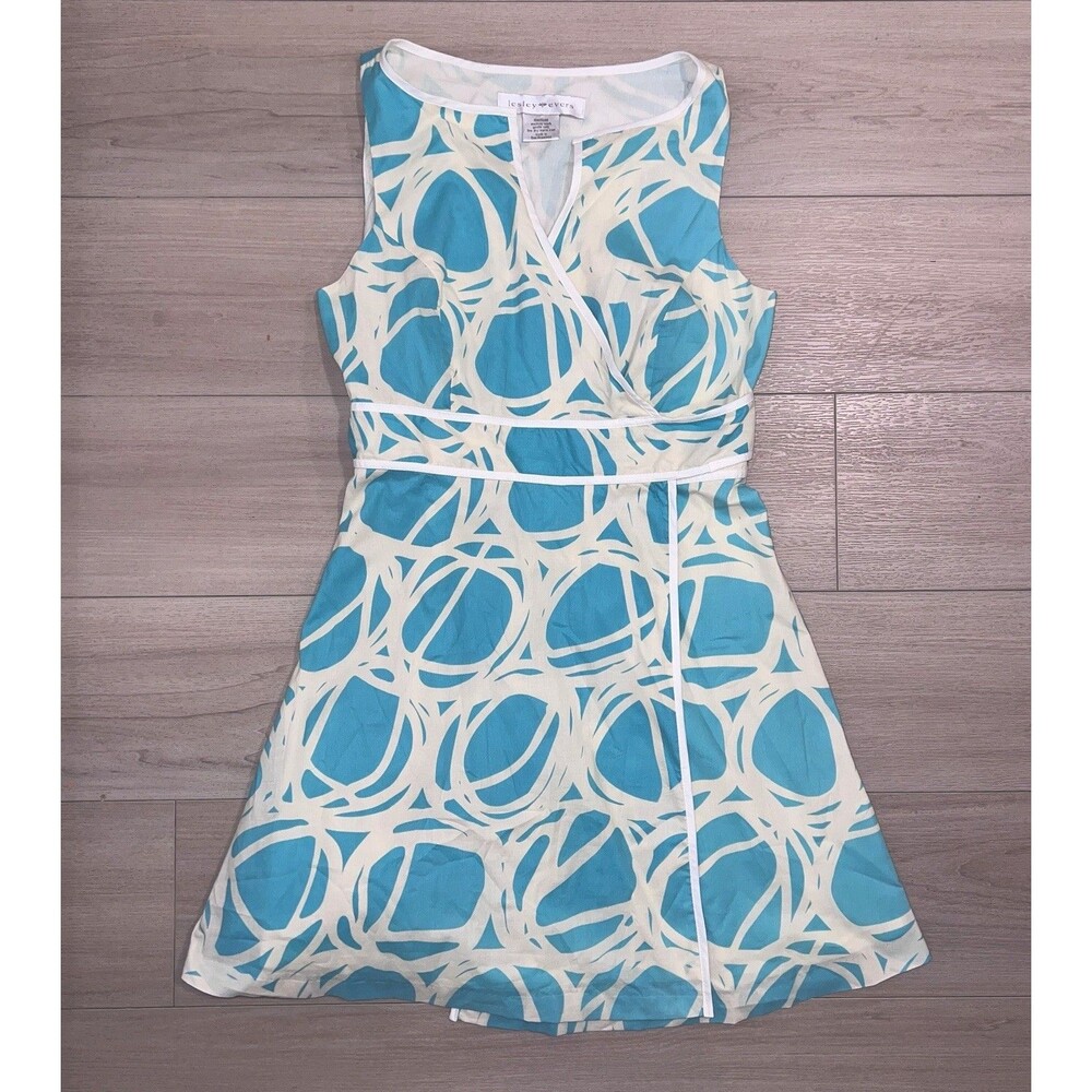 Lesley Evers Wrap dress in the Aqua Tumbleweed pattern Sz Medium M 8/10